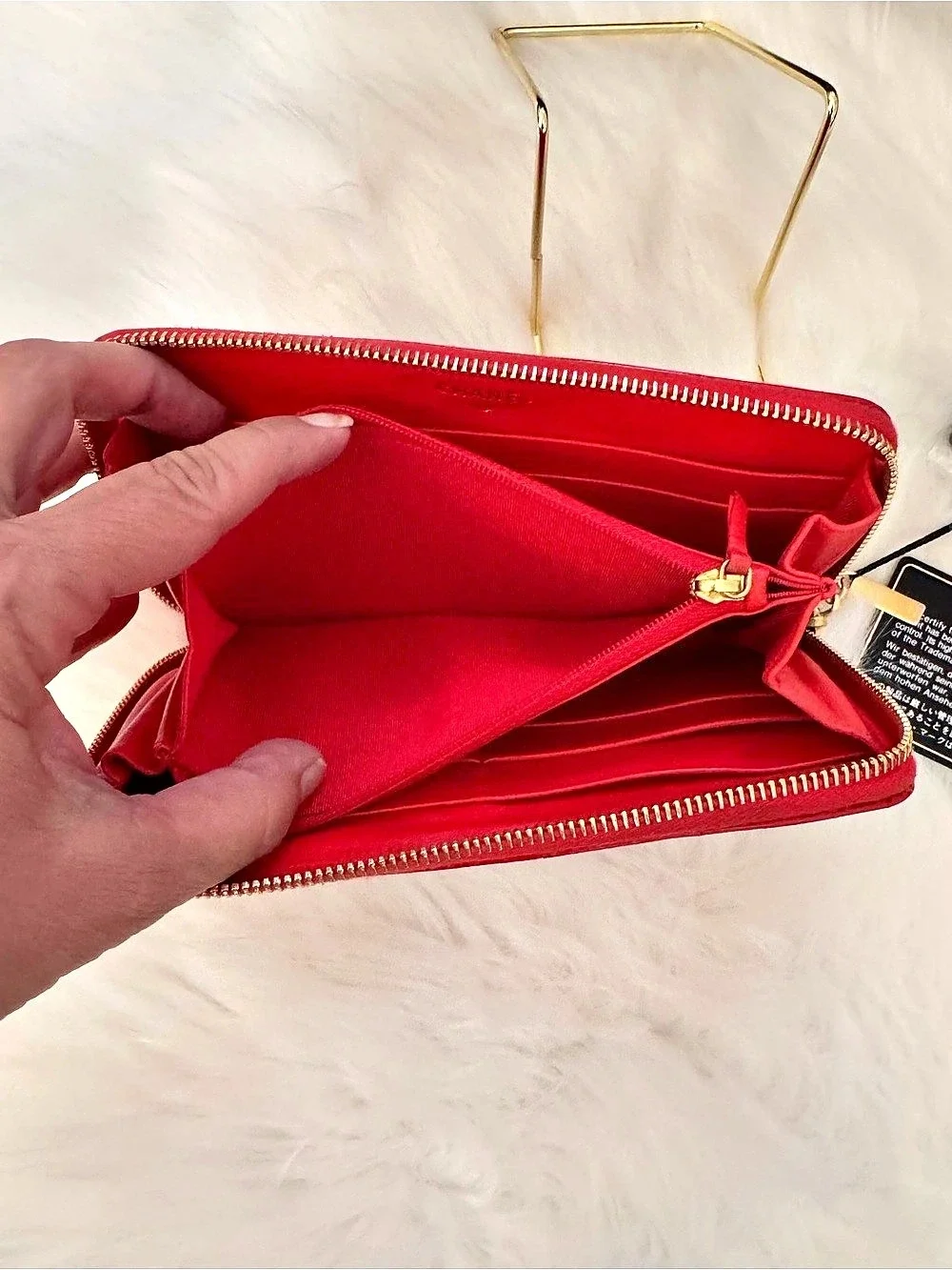 Chanel Red Puzzle Patent Leather Long Zip Around Wallet with Gold-Tone Hardware